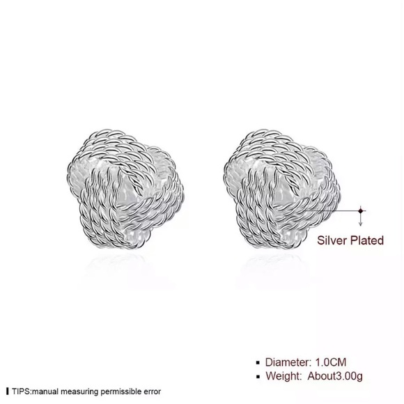 Silver Plated Knot Stud Earrings - Picture 2 of 3